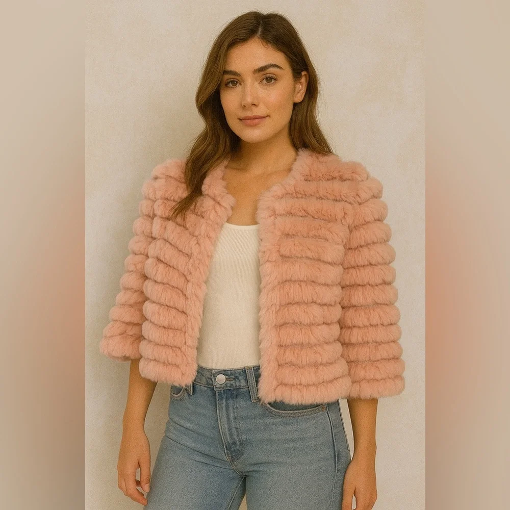 NWOT BCBGMaxAzria Real Rabbit Teddy Jacket - Picture 1 of 3